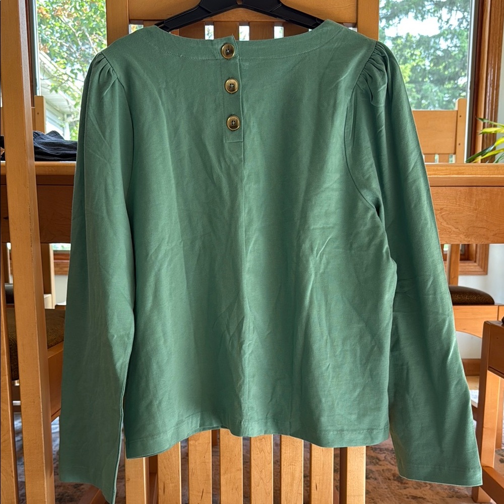 J. Crew Green Boxy Long Sleeve Blouse - Picture 3 of 3